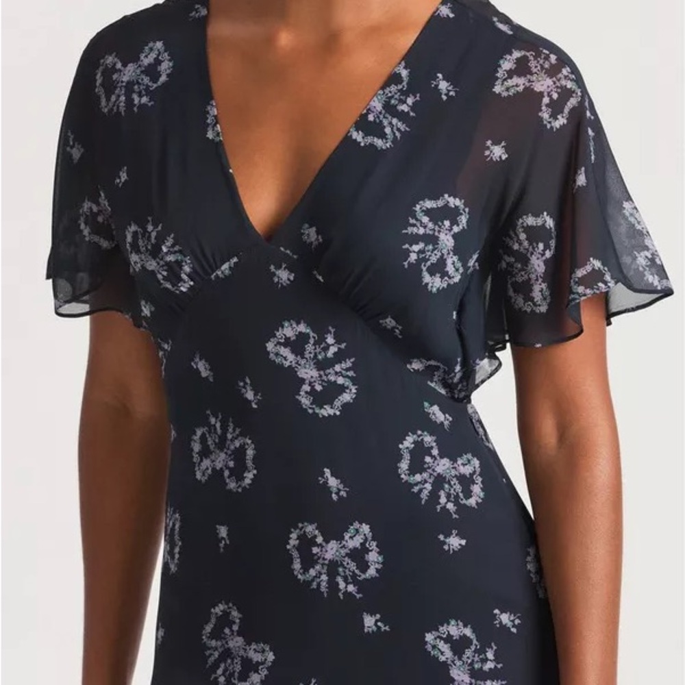 LoveShackFancy Kover Black Floral Bow Print Maxi Dress